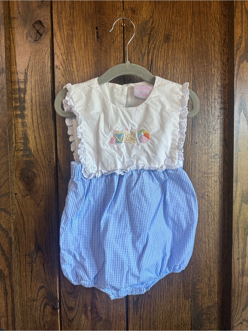 Classic Baby Girls White & Blue Gingham One-Piece Romper
